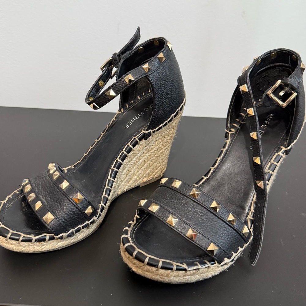 Marc Fisher Black Studded Wedges